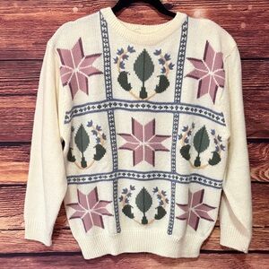Alfred Dunner Cream and Pink Floral Sweater